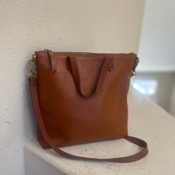 Madewell Transport Brown Tote Crossbody Cognac Leather double handle Bag - Picture 2 of 14